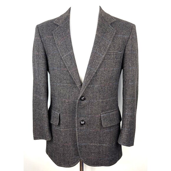 Vtg Pendleton Mens 38R Tweed Sport Coat Jacket 2B Herringbone Windowpane Brown